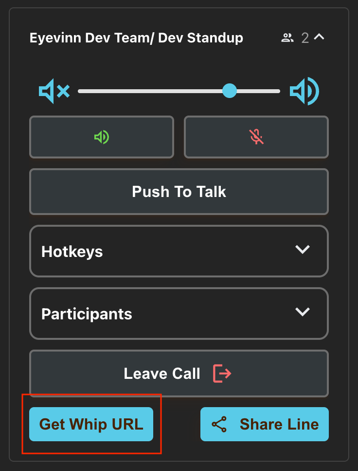 Open Intercom web interface during a live production call, showing channels, push-to-talk and call controls in the browser